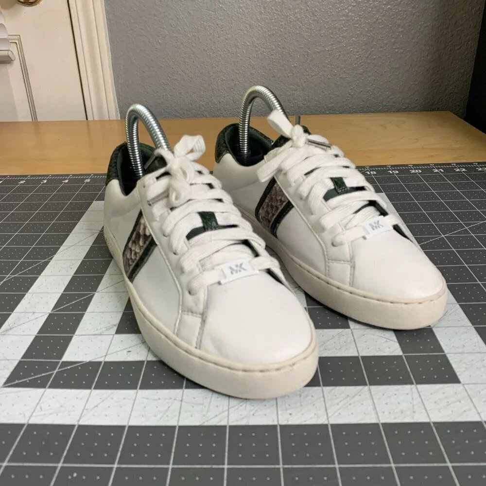 Michael Kors Sneakers Womens Size 6.5 Irving Stripe Lace Up Python Shoes White